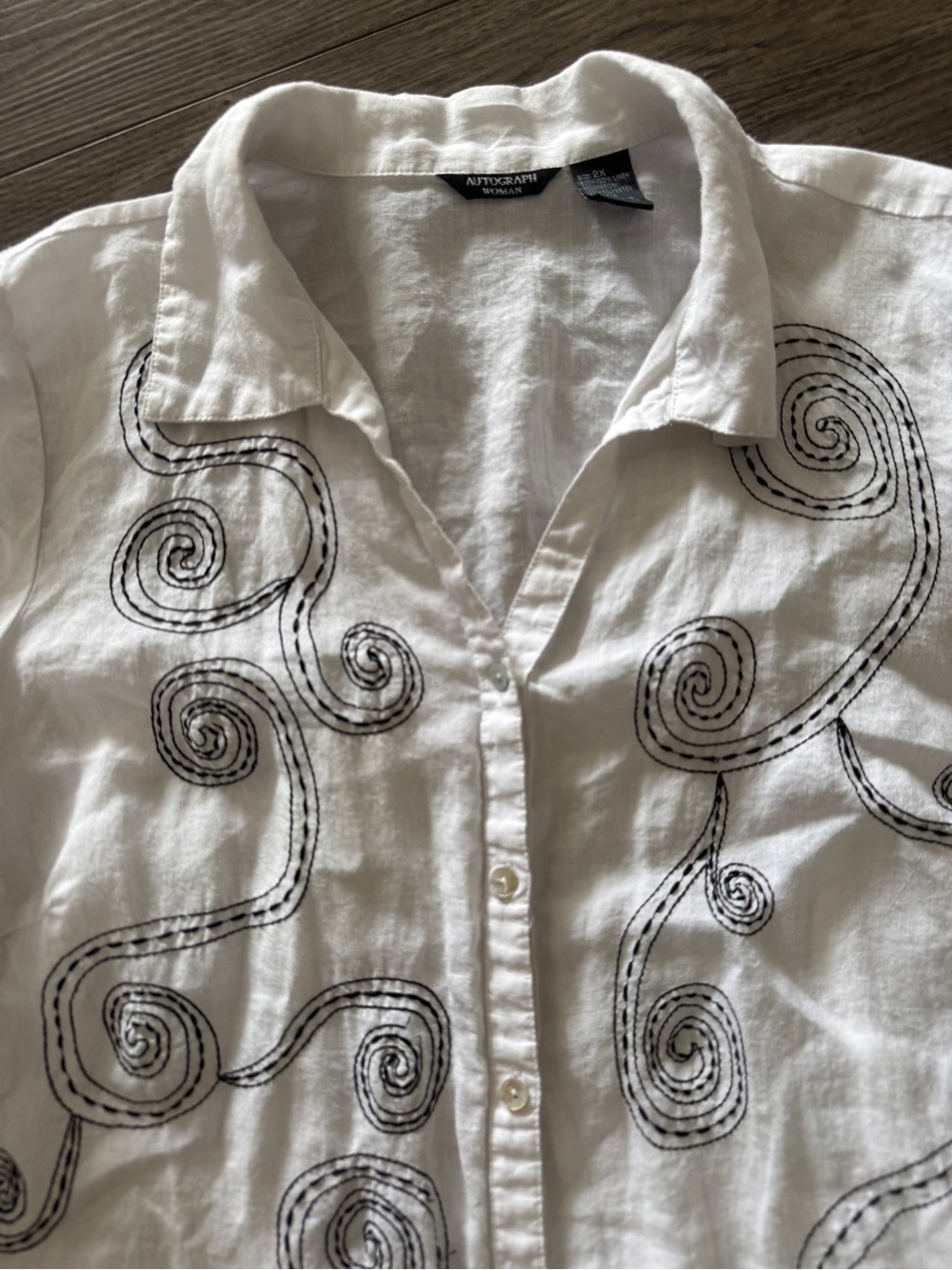 Autograph LINEN Woman Plus Size 2X 100% Embroidered Button Down Shacket White - Picture 7 of 12